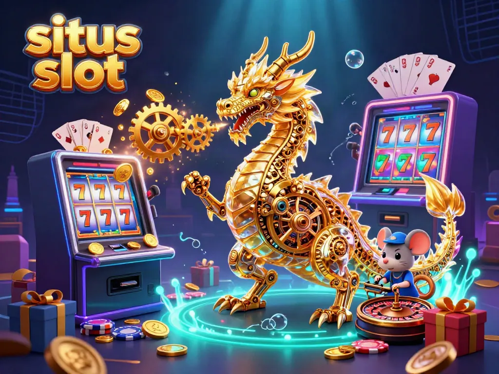 Experience the thrill of situs slot with a golden dragon and vibrant slot game elements pulsing with energy.