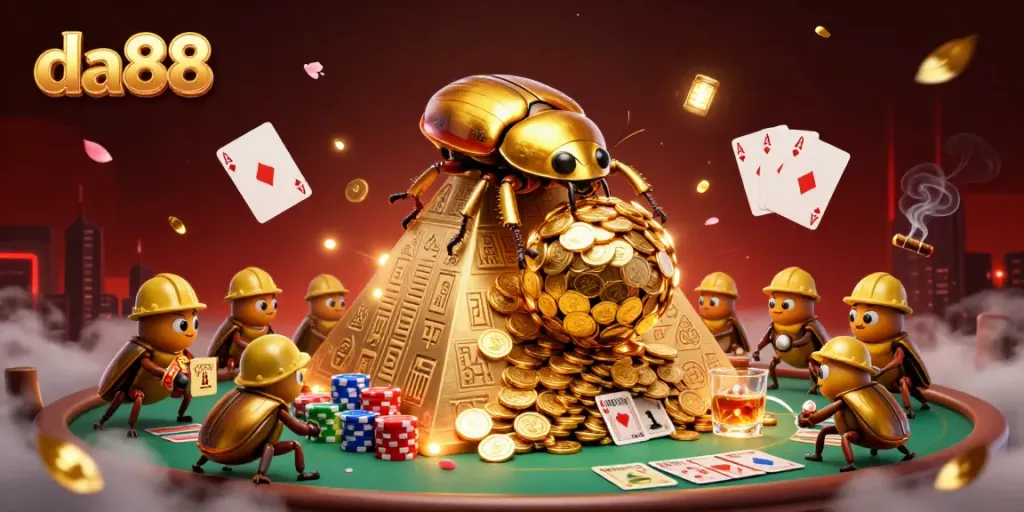 Engage in thrilling da88 gaming with a vibrant scene of casino fun and gold coins.