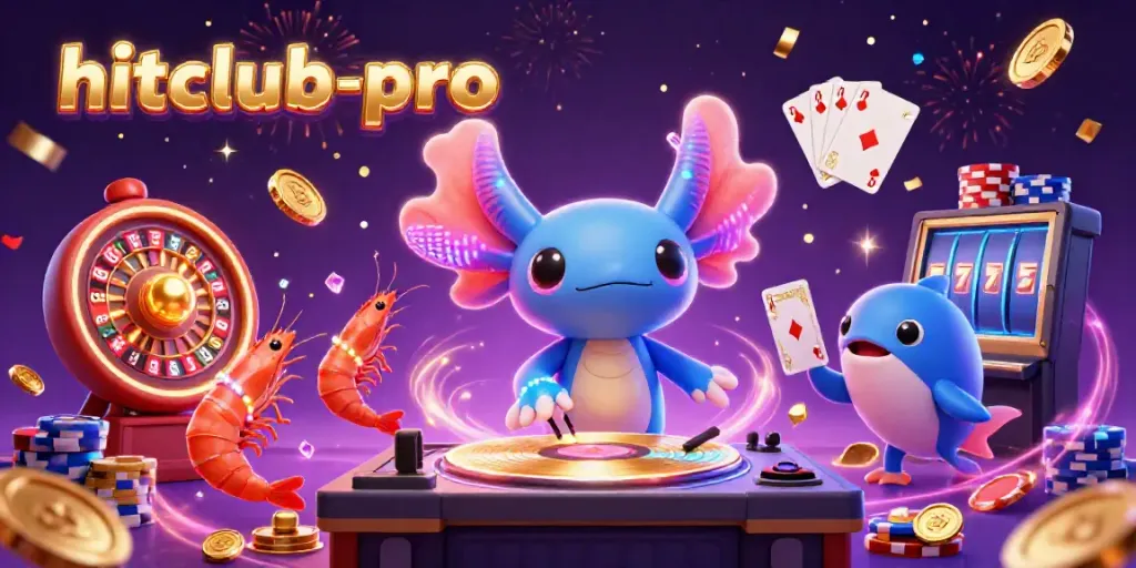Experience the vibrant energy of hitclub-pro with animated characters and casino elements in this colorful scene.