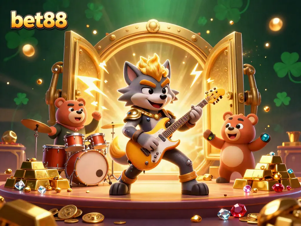 Engage with bet88's thrilling casino environment featuring exciting characters and vibrant treasures.
