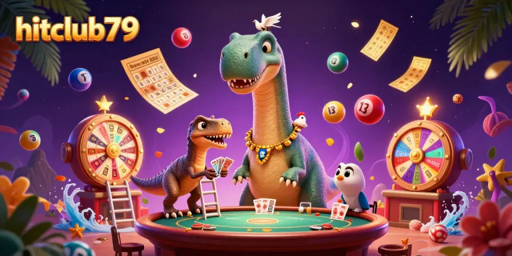 Experience thrilling gameplay with hitclub79 in a vibrant casino scene filled with colorful lottery elements.