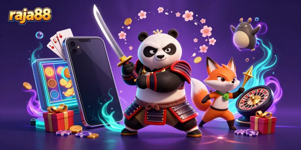 Experience thrilling gameplay with the vibrant raja88 scene featuring animated characters and dynamic gaming elements.