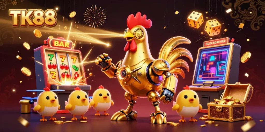 Engage in thrilling gameplay with TK88's dynamic casino experience featuring vibrant characters and game elements.