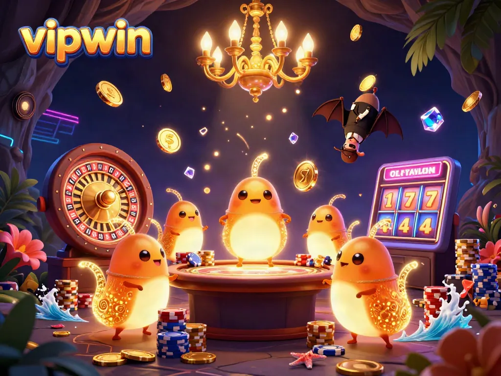 Experience thrilling casino action with vipwin's vibrant cave casino, illuminated by glowworms.