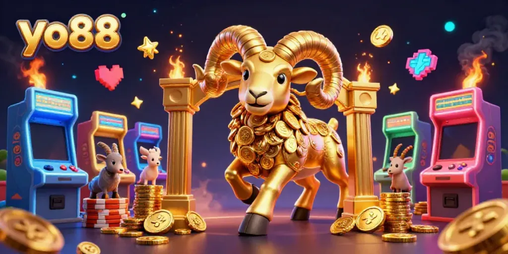 Experience the thrill of yo88 as a golden ram charges through a rich casino landscape.