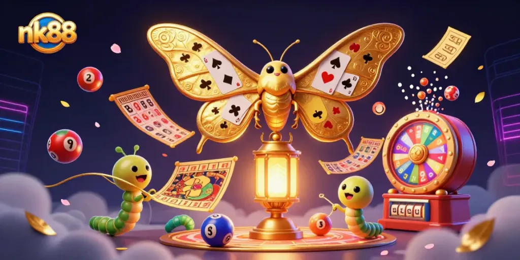 Play and win big with nk88 in a vibrant casino scene featuring lottery excitement and golden rewards