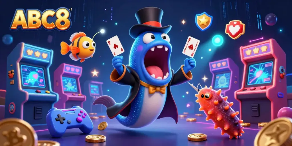 Engage with exciting games at ABC8, featuring vibrant casino action, colorful elements, and magical characters.