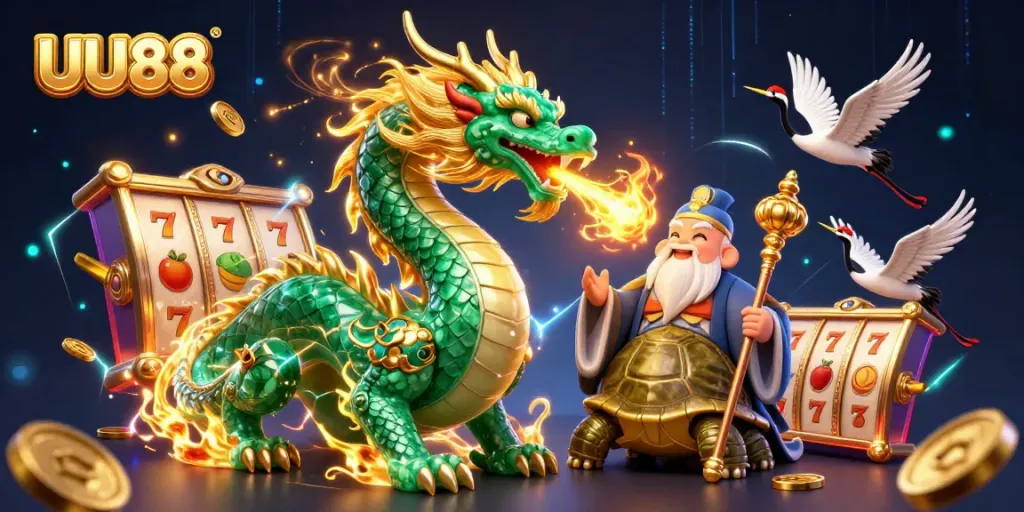 Experience the thrill of winning with UU88 in this engaging casino-themed illustration.