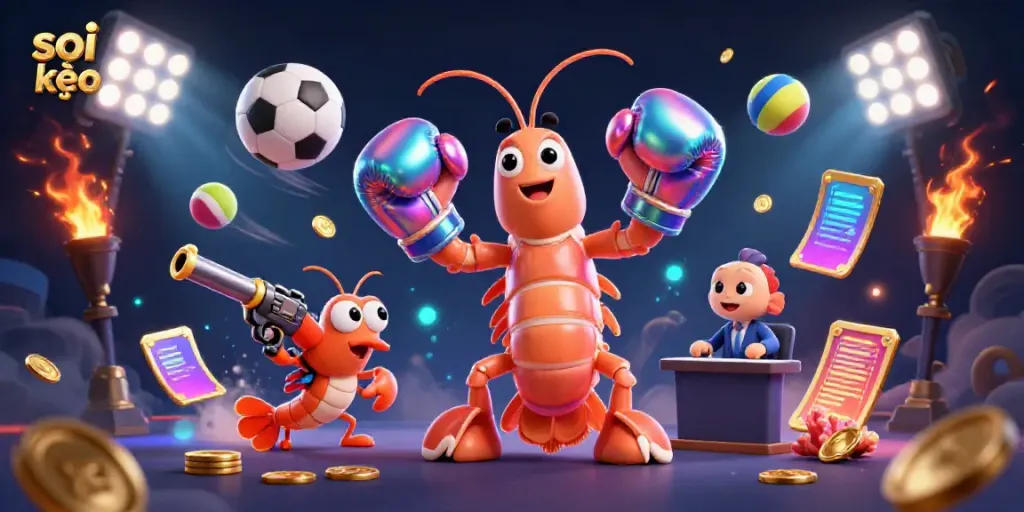 Witness thrilling soi kèo action with vibrant characters and dynamic sports elements in this engaging illustration.