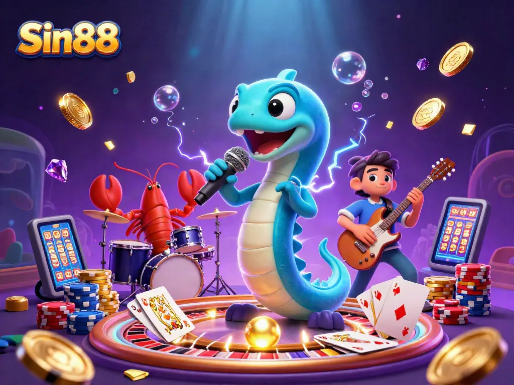 Sin88 electrifies an underwater casino scene with vibrant characters and dynamic game elements.