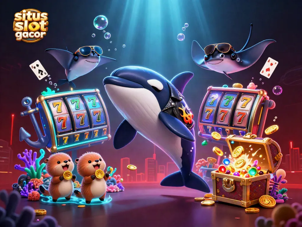 Join the excitement at situs slot gacor with a playful underwater scene filled with golden coin treasures.