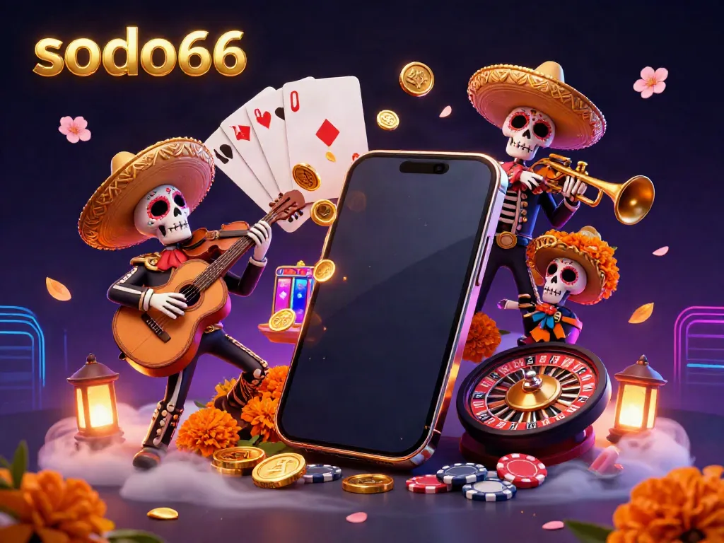 Experience thrilling games at sodo66 with vibrant 3D mariachi musicians amid colorful slot games.