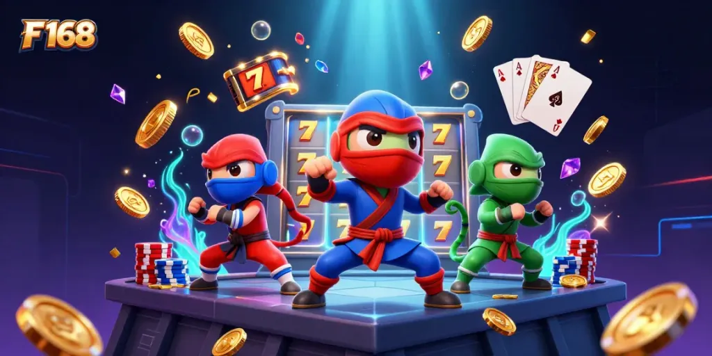 Engage with the thrilling F 168 online slots experience featuring vibrant chameleons and dynamic gaming elements.