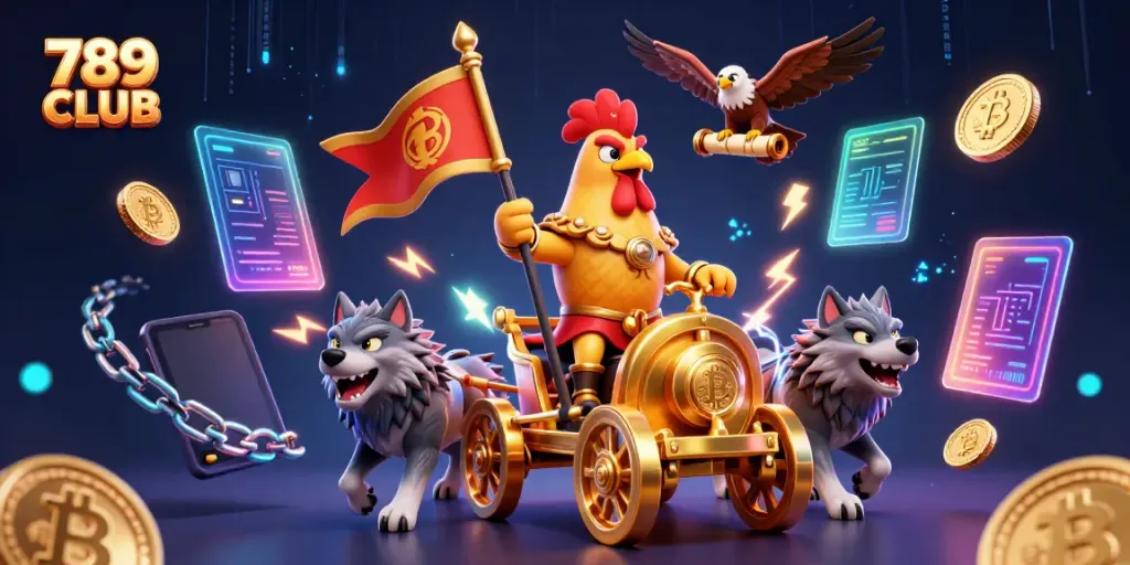 Experience the thrilling action at 789 CLUB with a stunning rooster warlord leading a golden chariot!