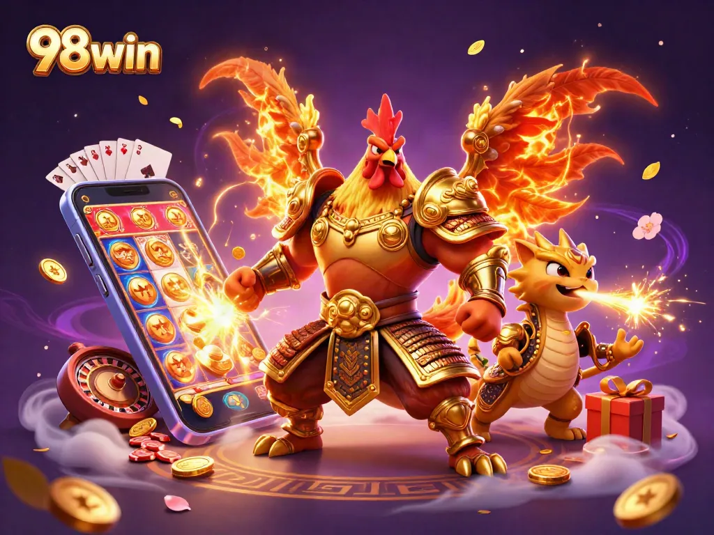 Experience thrilling gameplay with 98win as illustrated with dynamic casino characters and elements