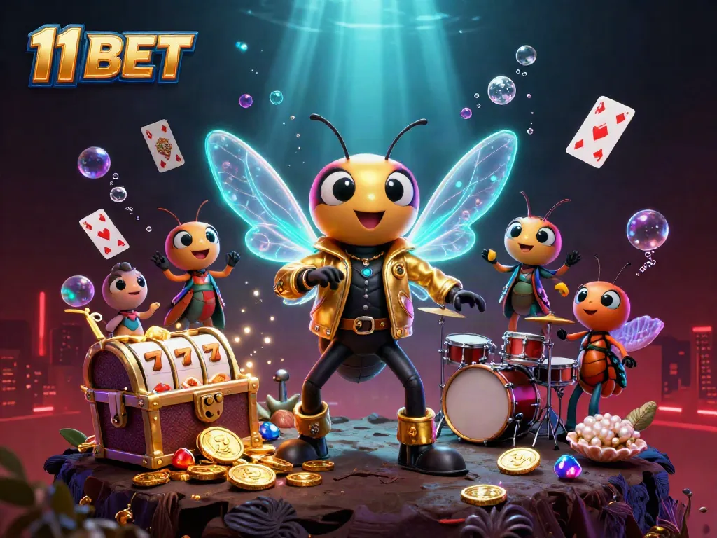 Engage in winning strategies at 11 BET, showcasing a vibrant 3D gaming atmosphere with lively characters.