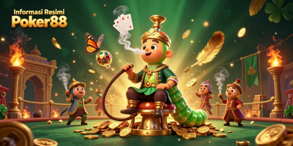 Experience Informasi Resmi Poker88 with vibrant casino-themed 3D illustration showcasing poker symbols and gold.