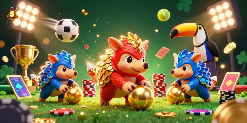 Join the exciting action of s 8 as rival pangolins battle through golden poker chips in a vibrant casino.