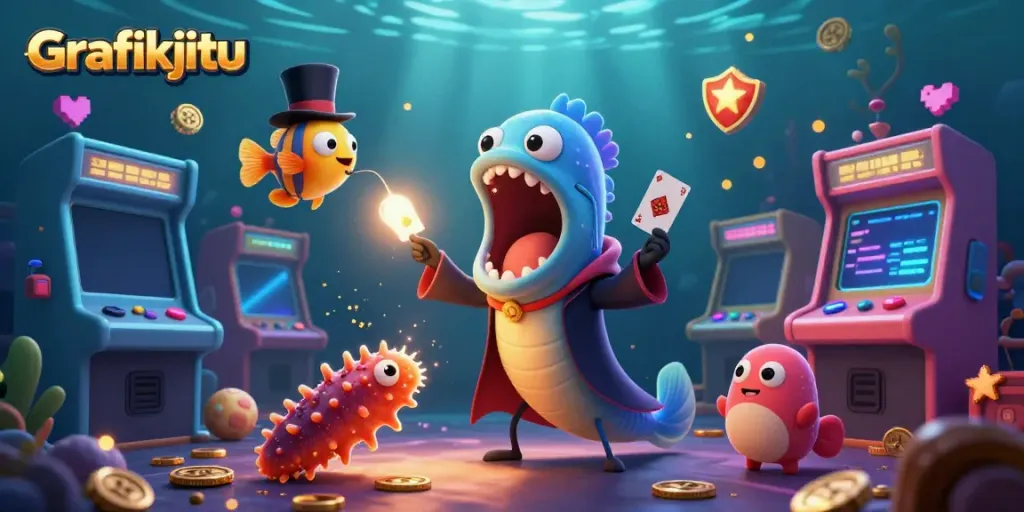 Experience the magic of Grafikjitu with a vibrant casino scene featuring playful sea creatures.