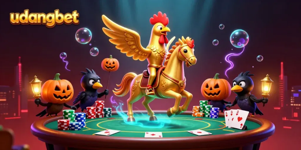 Experience the excitement of udangbet in a vibrant midnight casino scene filled with poker action.