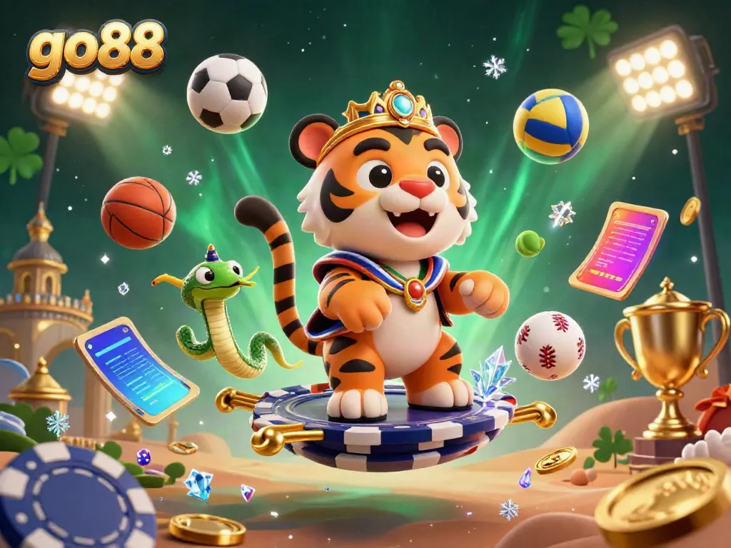 Experience thrilling casino action with go88, featuring a vibrant casino scene with elements of excitement and fun.