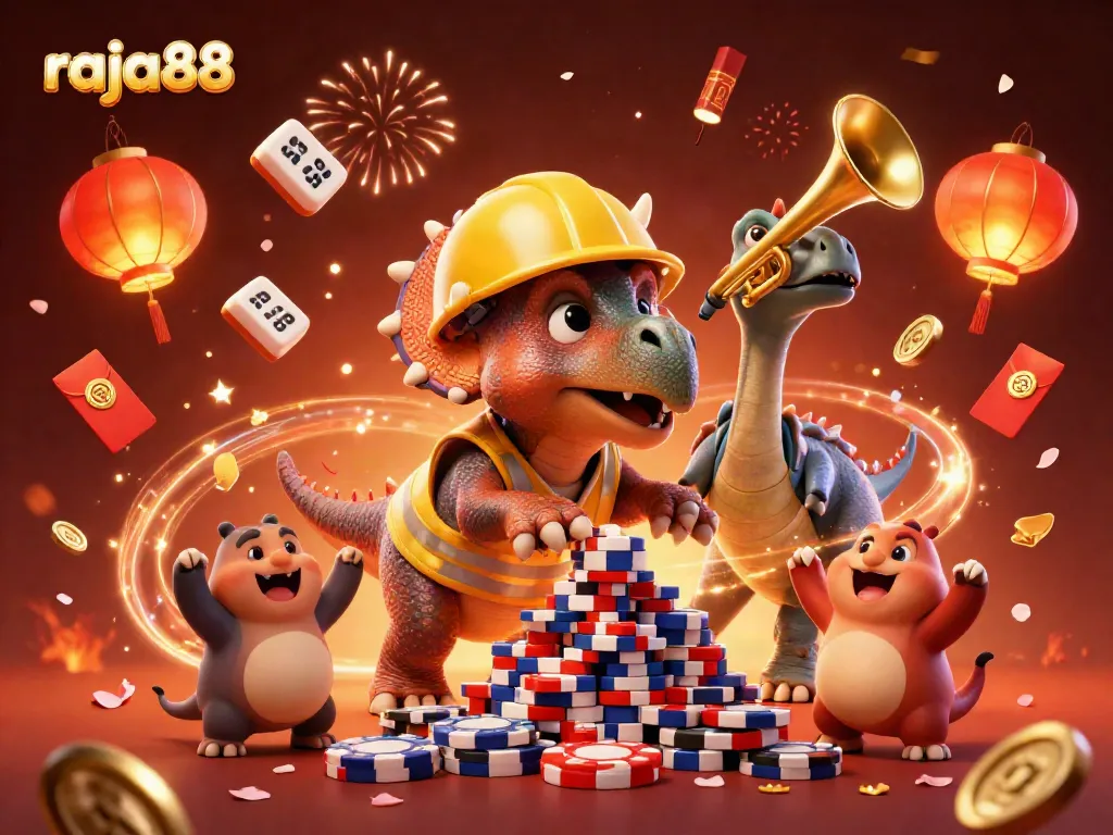 Celebrate at raja88 with exciting games and vibrant imagery depicting joyous gaming elements.