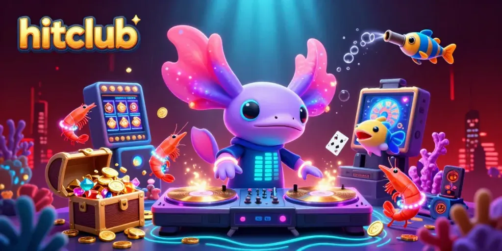 Experience the thrill of hitclub with an animated underwater casino scene featuring vibrant characters and games.