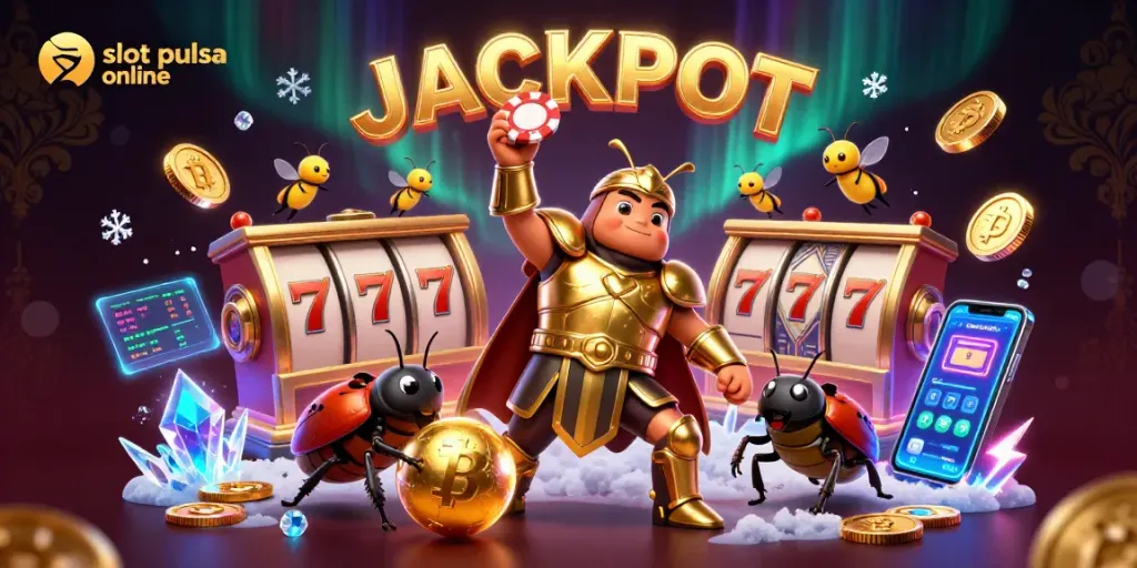 Spin to win big at slot pulsa online with cartoon characters and casino elements.