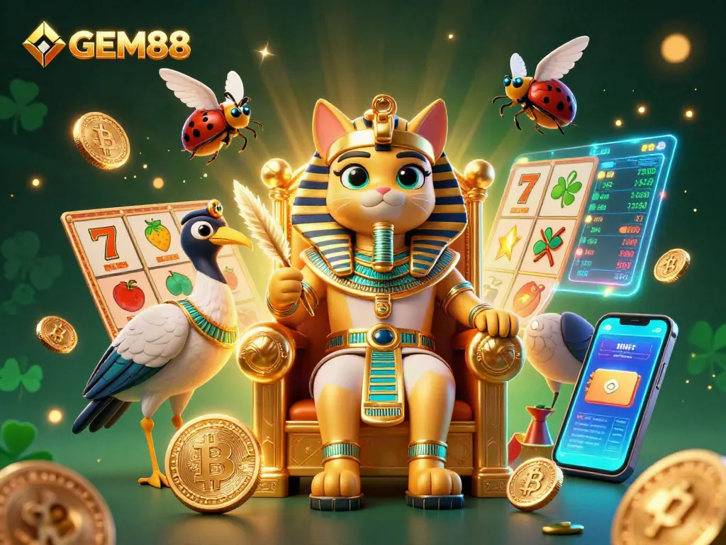 Engage with GEM88's captivating slots through this vibrant, detailed casino-themed 3D artwork.