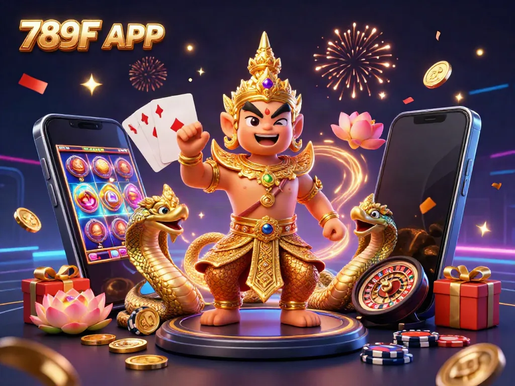 Engage with the 789F APP in a vibrant 3D casino world full of excitement and golden treasures.