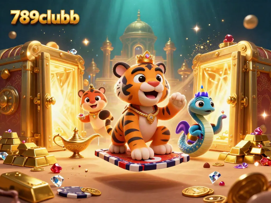 Engage in winning strategies at 789clubb amidst a vibrant casino atmosphere with treasures and sparkling jewels.