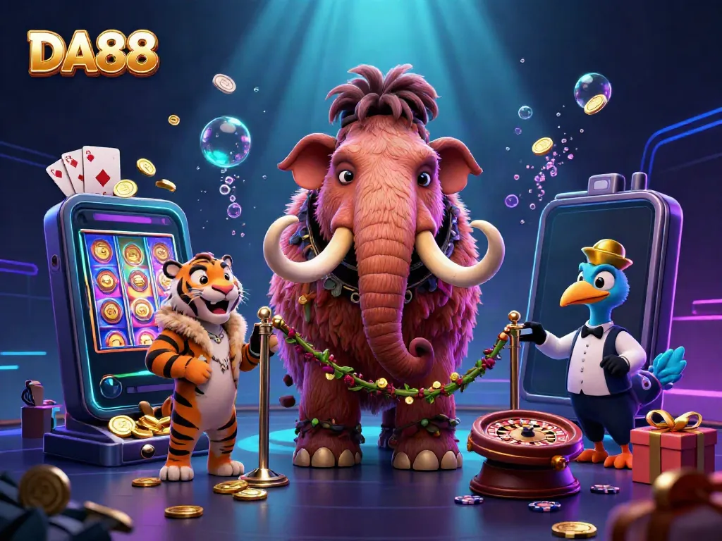 Experience vibrant gameplay at DA88 with a colorful scene featuring unique cartoon characters in a lively casino.
