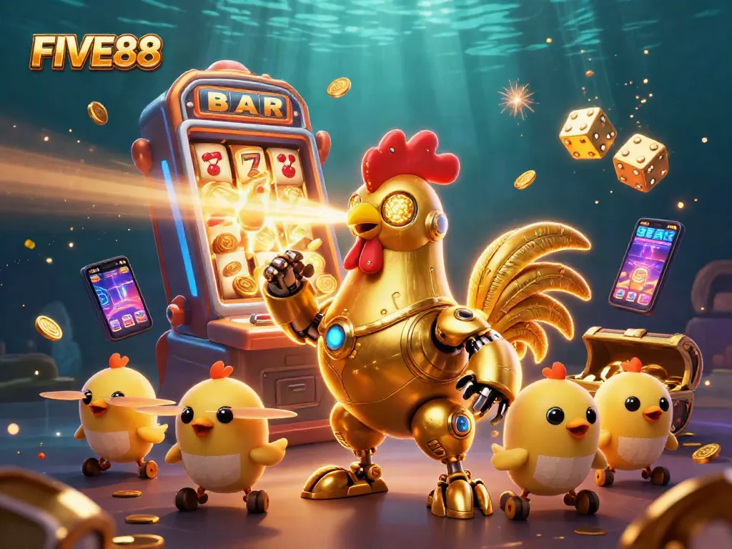 Experience the thrill of FIVE88 with dynamic gaming action and vibrant casino visuals.