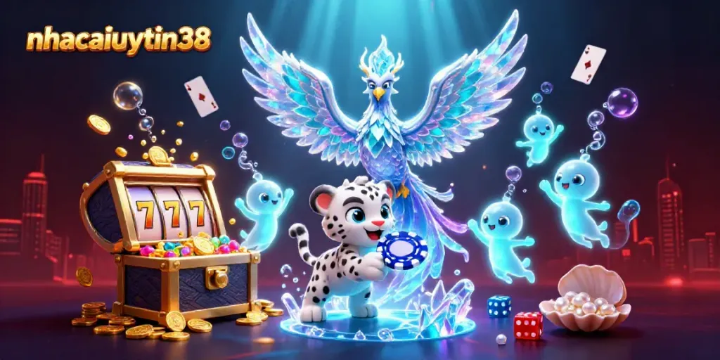 Engaging scene of mythical characters celebrating gaming excitement at nhacaiuytin38 casino.
