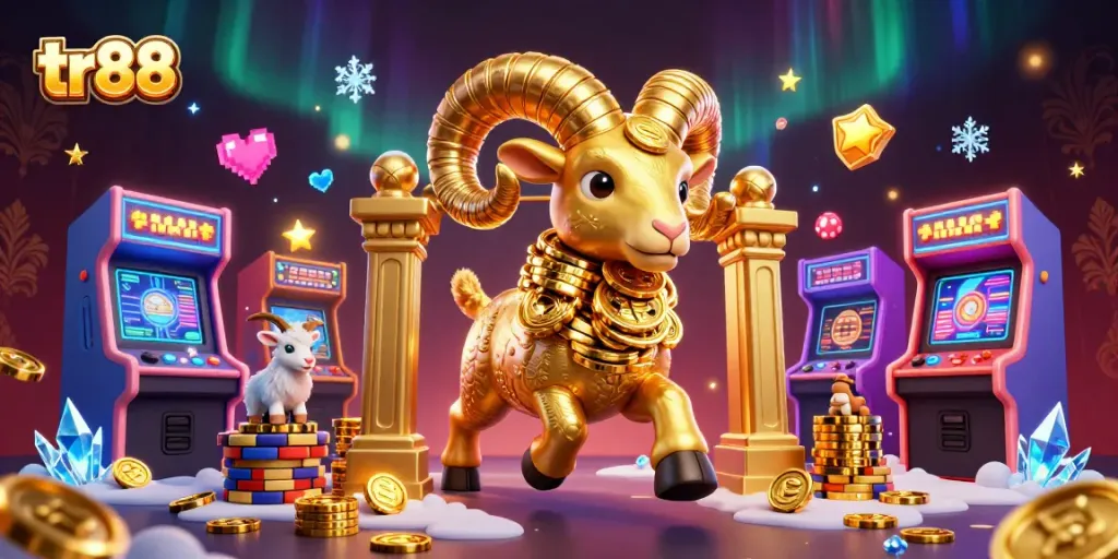 tr88 game strategy visual featuring golden ram and vibrant casino elements