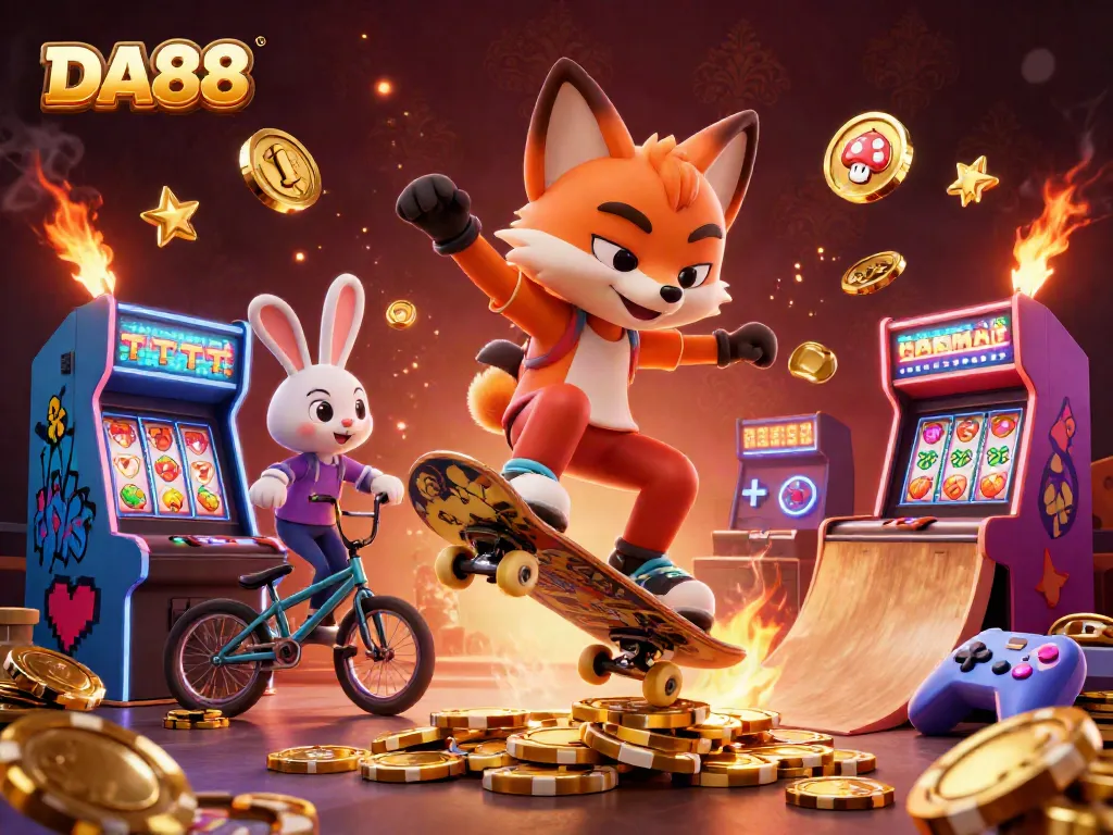 Experience high-stakes action with DA88 in this vibrant casino-themed illustration.