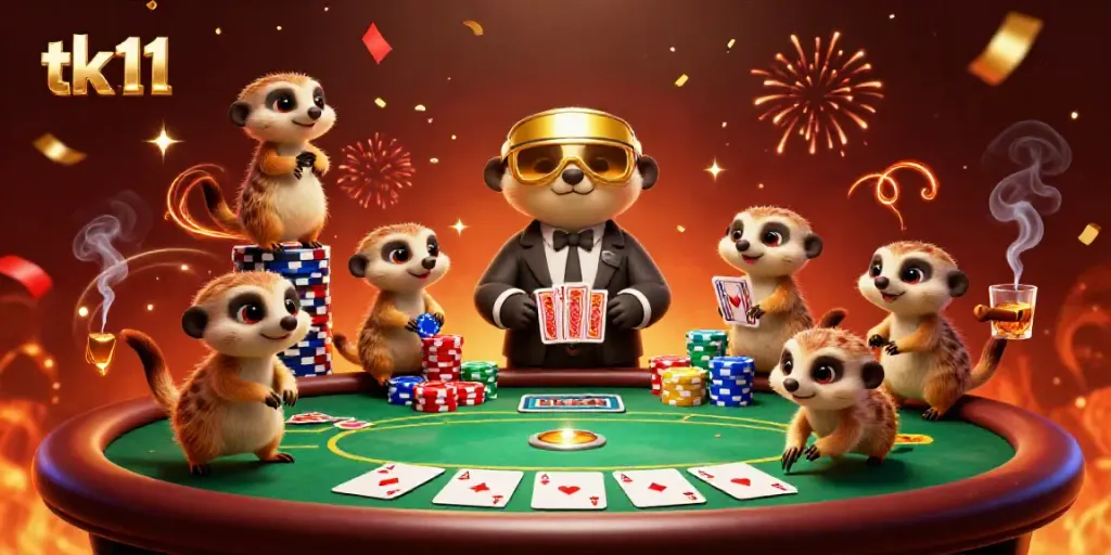 Experience thrilling poker action at tk11 with meerkats running a vibrant casino operation.