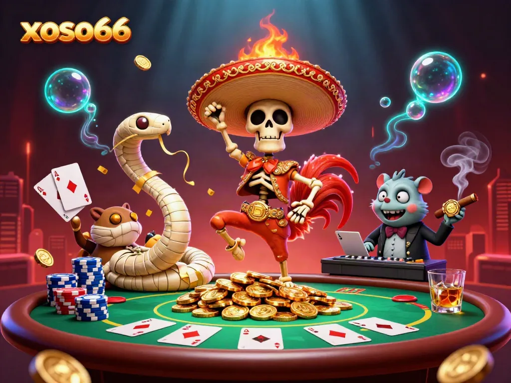 Experience the thrill of xoso66 with vibrant characters and rich casino elements in a dynamic dance of luck.