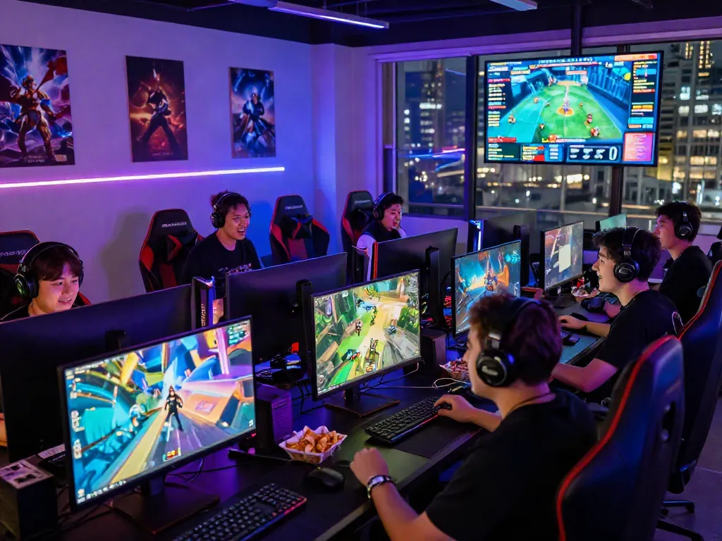 Gamers engaging in competitive gameplay at Warung168 community event, showcasing vibrant atmosphere and digital culture.