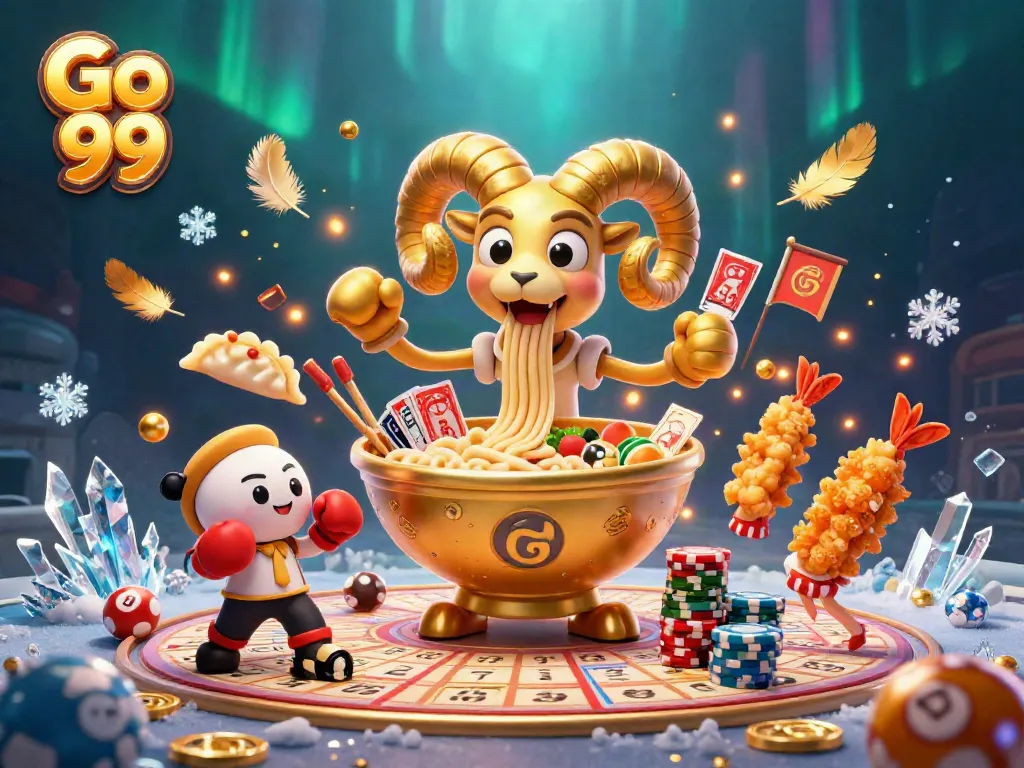 Win exciting prizes while playing lotto with Go 99 - dynamic 3D illustration with lively characters.
