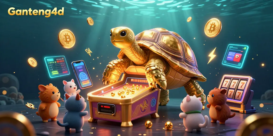 Engage with Ganteng4d through this vibrant scene showcasing a golden tortoise pinball slot machine.