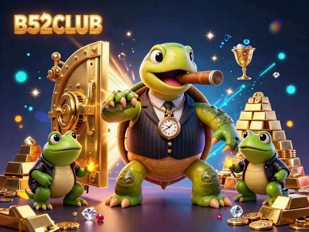 Experience the thrilling ambiance of B52CLUB's casino scene with a stylish snapping turtle and bullfrog enforcers.