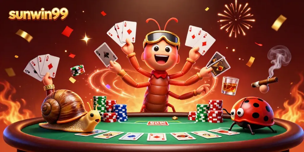 Experience the excitement of sunwin99 casino with a lively 3D scene of animated dealers and high-stakes action.