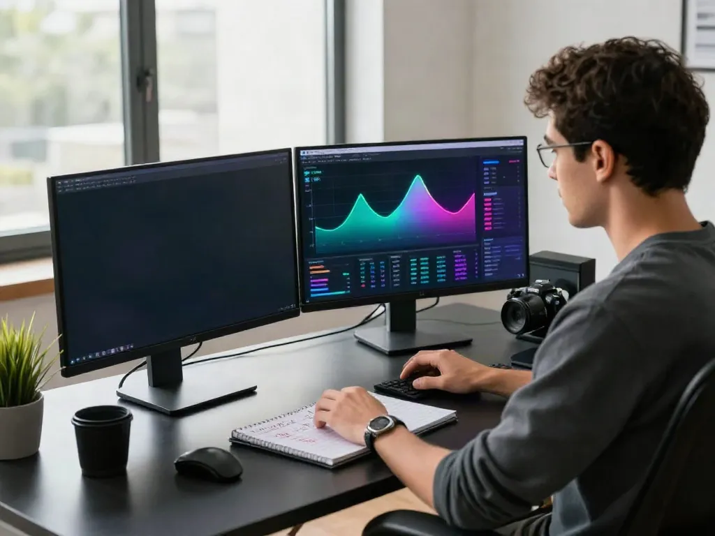 Kinetiq crypto analysis in a modern workspace with dual screens showing blockchain data and staking rewards.