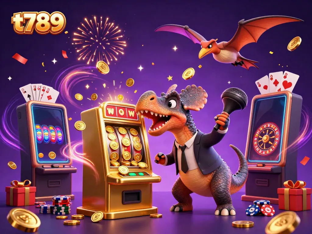 The pachycephalosaurus unleashes jackpot coins in the dynamic t789 casino, with festive celebration elements.