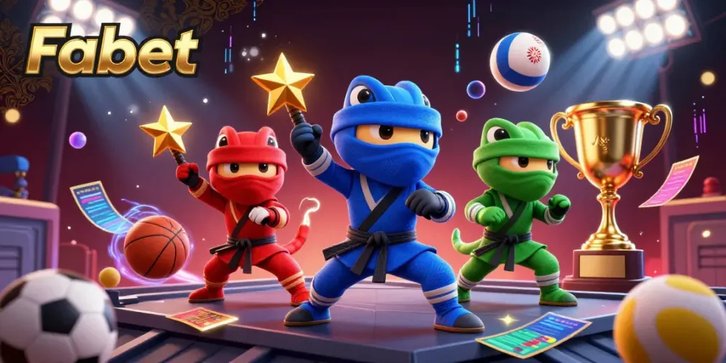 Fabet's chameleon ninja team showcases a thrilling synchronized performance in a vibrant betting scene.