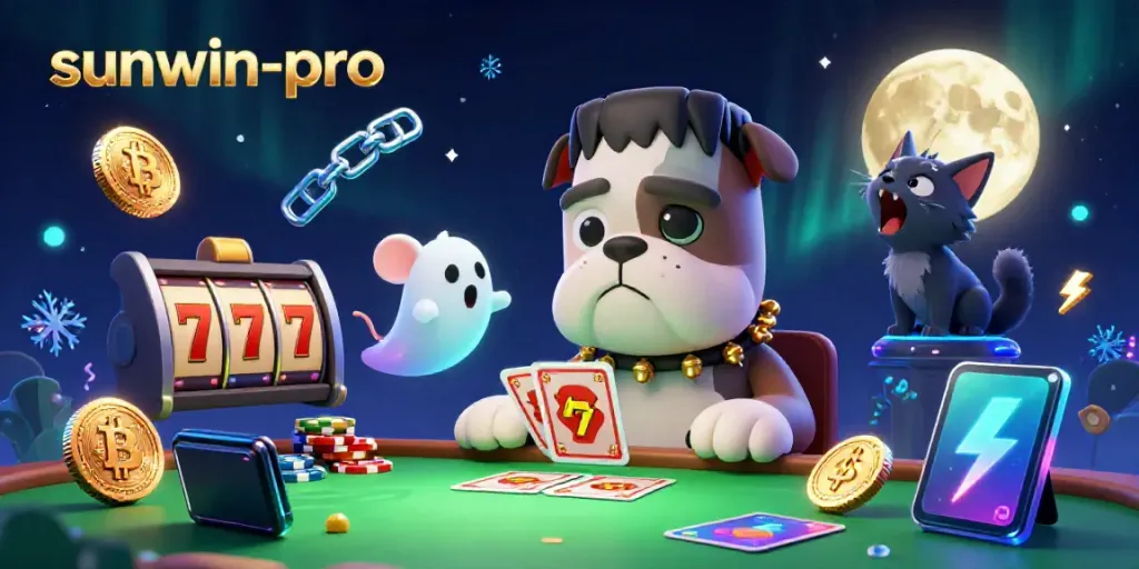 Engage in exciting gaming with sunwin-pro at a spooky table featuring unique characters and vibrant casino elements.