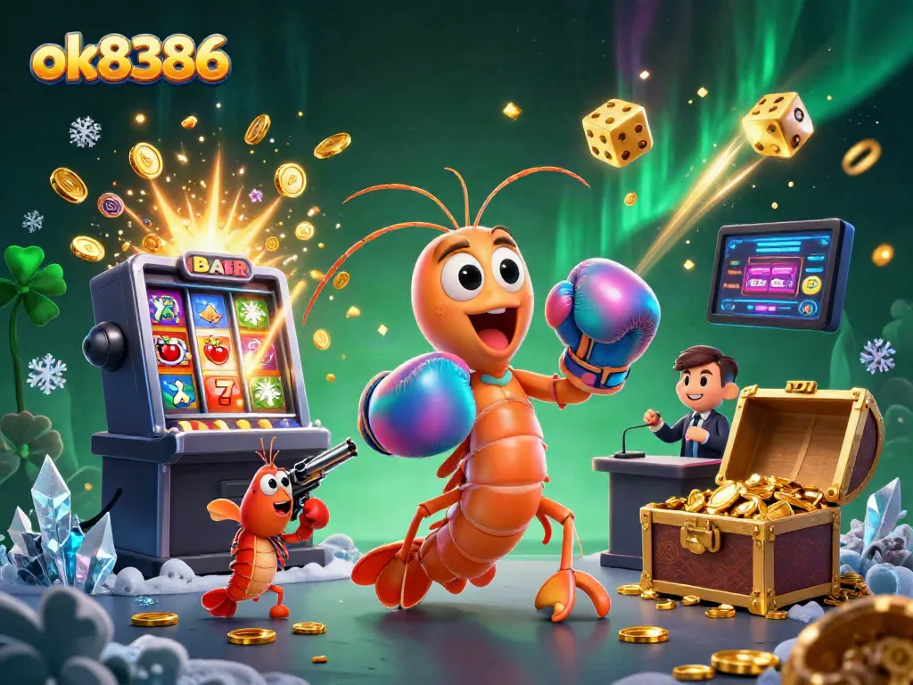 Spin the jackpot at ok8386 with vibrant casino elements and energetic sea creature mascots.
