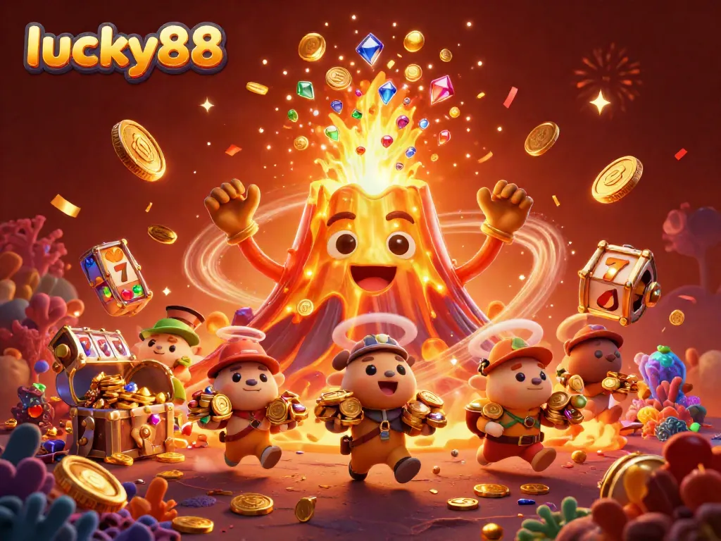 Experience thrilling wins with lucky88 at this dynamic 3D casino scene filled with treasures.