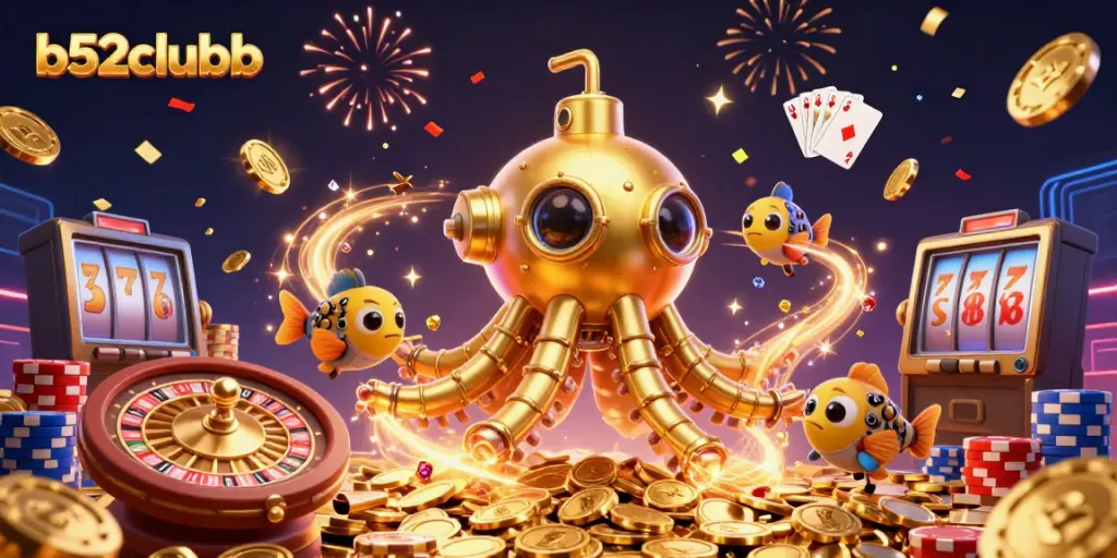 Celebrate wins at b52clubb with a vibrant underwater casino scene filled with golden coins and festive elements.
